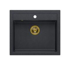 Quadri Farmhouse селска мивка от гранит за вграждане или на плот антрацит с позлатен сифон 595x540mm 1208967267