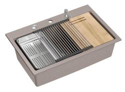 Квадри Hard Rock таупе гранитна мивка за монтаж с размери 76x50 см, включително неръждаема тапа и аксесоари 1208967270