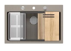 Квадри Hard Rock таупе гранитна мивка за монтаж с размери 76x50 см, включително неръждаема тапа и аксесоари 1208967270