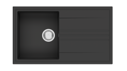 ГранитMy Веси гранитен монтажен черен мивка 86x50cm с оттичане, обратим със стоманен чеп 1208967279