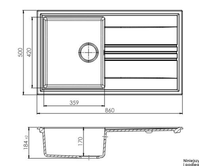 ГранитMy Веси гранитен монтажен черен мивка 86x50cm с оттичане, обратим със стоманен чеп 1208967279
