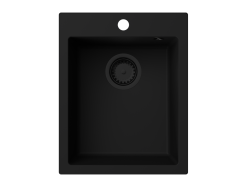 GraniteMy Bremen гранитна мивка 40x50 см черна надградна, подградна и вравнена с плот с отвор за смесител с черен тап 1208967281