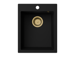 GraniteMy Bremen гранитна мивка 40x50 см черно за монтиране отгоре, отдолу и наравно с отвор за батерия и със златен сифон 1208967282