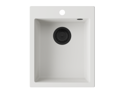 GraniteMy Bremen гранитна бяла мивка 40x50 см бяла за монтаж отгоре, отдолу и наравно с плот, с място за смесител и черна тапа 1208967285
