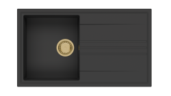 GraniteMy Вижте гранитен монтажен черен мивка 86x50cm с оттичане, обратим със златен щепсел 1208967289