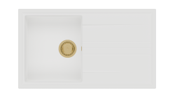 ГранитМи Веси гранитен монтаж бял мивка 86x50cm със сушилня, обратим със златен щепсел 1208967293