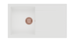 ГранитМy Веси гранитна горна бяла мивка 86x50см с отцеждаща повърхност, обратима, с меден щепсел 1208967294