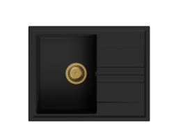 GraniteMy Веси гранитна плот мивка 64x50cm с черен цвят, обратима със златен щепсел 1208967296