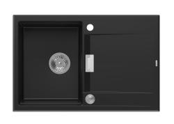 Куадри Минтон Гранитна Мивка Черна Със Сушилник 76x50см, Обратима и с Неръждаема Запушалка - 1208967303