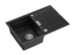 Куадри Минтон Гранитна Мивка Черна Със Сушилник 76x50см, Обратима и с Неръждаема Запушалка - 1208967303