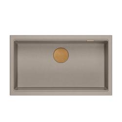 Куадри Newport II голяма и дълбока мивка гранит за вграждане и под вграждане, цвят таупе, размер 76x45см с меден сифон 1208967308