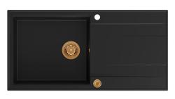 Квадри Лутон черна гранитна мивка с отцедник, обръщаема, 100x50см с медна тапа 1208967316