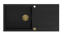Quadri Luton черна гранитна мивка с отцедник, обръщаема, 100x50см, със златен сифон 1208967317