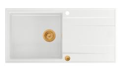 Куадри Лутон бяла гранитна мивка с отцедник, обръщаща се 100x50см с меден клапан 1208967318
