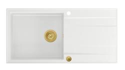 Куадри Лутон бяла гранитна мивка с отцедник, обратима, 100x50 см, със златна тапа 1208967319