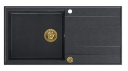 Квадратна мивка Quadri Luton антрацит от гранит за монтаж с плот и отцедник, обръщаема, размери 100x50см със златен сифон 1208967322
