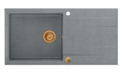Куадри Лутон сив гранитен мивка с отцедник, обратим 100x50см с медна тапа 1208967324