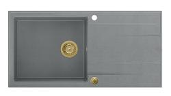 Quadri Luton сива гранитна мивка с плот за отцеждане, обратима, 100x50см, със златна тапа 1208967325