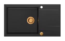 Quadri Luton черна гранитна голяма мивка с отцедник, обратима, 86x50см с медна тапа 1208967326
