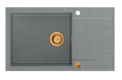 Quadri Luton сив гранитен голям мивка с отцедник, обратим, 86x50см, с медна тапа 1208967331