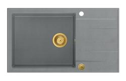 Куадри Лутон сива гранитна голяма мивка с отцедник, обратима, 86x50cm с златна тапа 1208967332