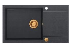 Quadri Luton антрацитен гранитен голям мивка с отцедник, обратим 86x50см с меден клапан 1208967335