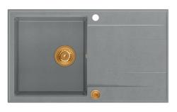 Куадри Лутон сива гранитна мивка за монтаж с капковник, обръщаема, 86x50см с медна тапа 1208967342
