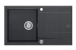 Quadri Luton антрацит гранитен мивка с отводна плоча, обръщаема 86x50cm с неръждаема стомана запушалка 1208967343
