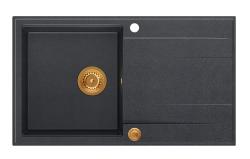 Куадри Лутон антрацит гранитна мивка за вграждане с отцедник, обръщаема, 86x50см, с медна тапа 1208967345