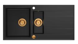Quadri Luton черна гранитна мивка за вграждане 1,5 корита с отцедник, обръщаема, 100x50 см, с меден сифон 1208967347