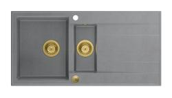 Quadri Luton сив гранитен вграден 1,5 мивка с отцедник, обратима, 100x50 см с златна тапа 1208967351