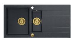 Quadri Luton антрацитен гранитен мивка с 1,5 корита и отцедник, обръщаем, 100x50см със златен сифон 1208967354