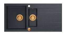 Quadri Luton антрацитен гранитен мивка за монтаж върху плот 1,5 корита с отцедник, обръщаема, 100x50см, с меден сифон 1208967355