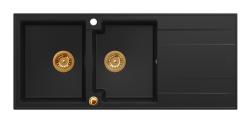 Куадри Лутон монтаж двойна гранитна мивка черна с отцедник 116x50 cm с меден клапан 1208967357