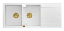 Куадри Лутон двоен гранитен мивка бял с отцедник 116x50 см с златен клапан 1208967358