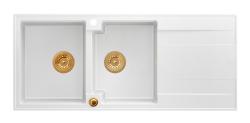 Куадри Лутон двойна мивка от гранит бяла с отцедник 116x50 см с медна тапа 1208967359