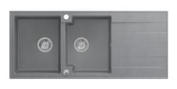 Куадри Лутон монтаж двойна гранитна мивка сив с отцедник 116x50 см с неръждаема стоманена запушалка 1208967360