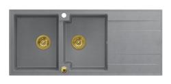 Куадри Лутон вградена двойна мивка от гранит сива с отцедник 116x50 см със златна тапа 1208967361