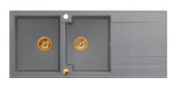 Quadri Luton двоен гранитен мивка с отцедник сив 116x50 см с меден тап 1208967362