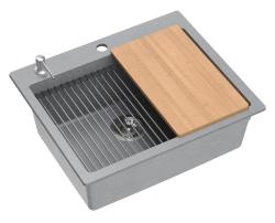 Quadri Durham сив гранитен монтажен мивка 595x500 с дозатор за сапун, дъска за рязане, вложена мивка и ролка 1208967378