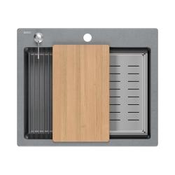 Quadri Durham сив гранитен монтажен мивка 595x500 с дозатор за сапун, дъска за рязане, вложена мивка и ролка 1208967378