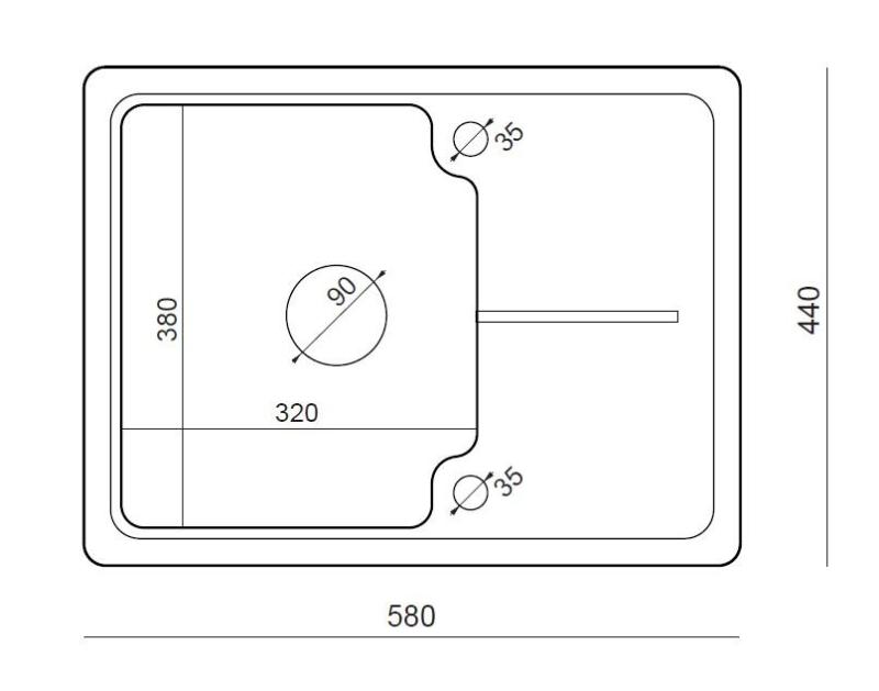 Квадри Кендъл антрацит гранитна мивка 58x44см с отделение за отцеждане 1208967403