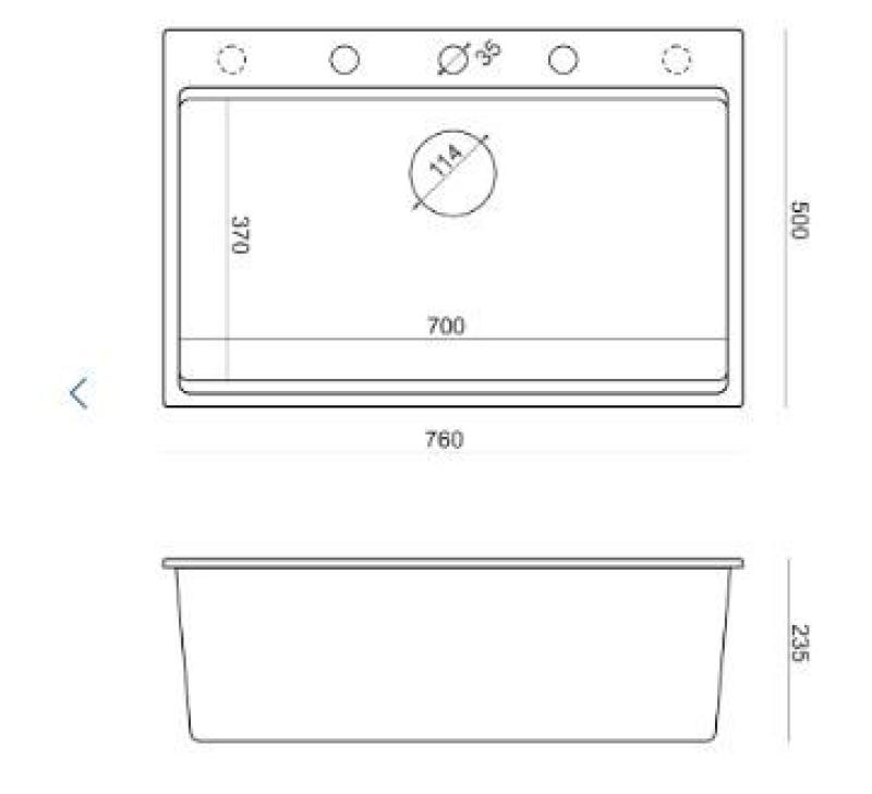 Quadri Hard Rock mat черна гранитна мивка с размери 76x50см, включително меден сифон и аксесоар 1208967423