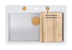 Куадри Хард Рок бяла гранитна мивка за монтаж 76x50см, включително меден тапа и аксесоари 1208967428