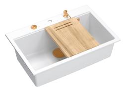 Куадри Хард Рок бяла гранитна мивка за монтаж 76x50см, включително меден тапа и аксесоари 1208967428