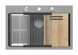 Куадри Хард Рок сива гранитна мивка за монтаж 76x50см, включително неръждаема тапа и аксесоари 1208967430