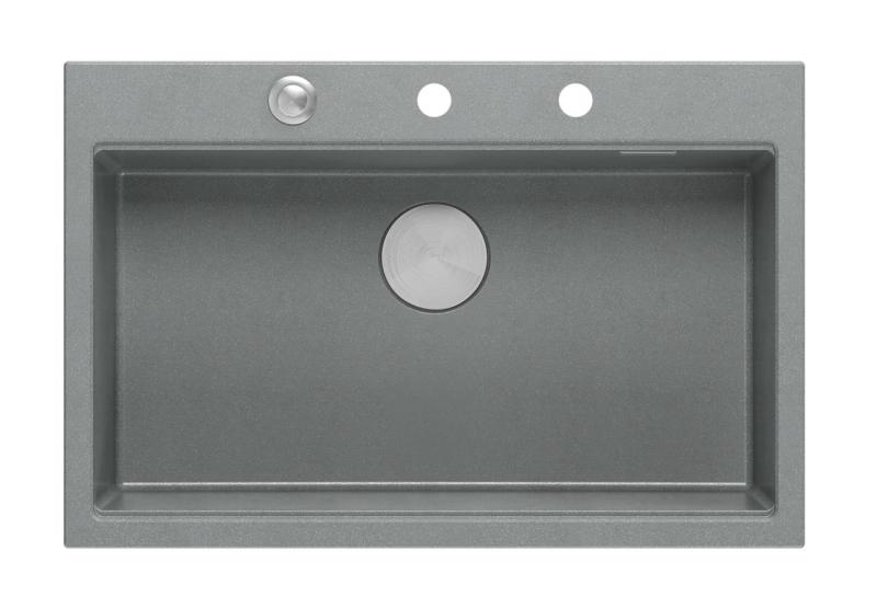 Куадри Хард Рок сива гранитна мивка за монтаж 76x50см, включително неръждаема тапа и аксесоари 1208967430
