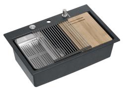 Quadri Hard Rock антрацит гранитна мивка за монтаж върху плот с размери 76x50 см, включително неръждаема тапа и аксесоари 1208967442