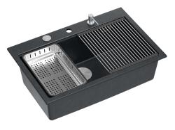 Quadri Hard Rock антрацит гранитна мивка за монтаж върху плот с размери 76x50 см, включително неръждаема тапа и аксесоари 1208967442
