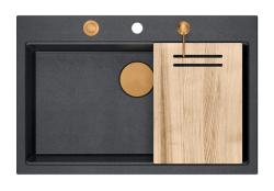 Куадри Хард Рок антрацит гранитно монтиране голяма мивка 76x50см включително меден сифон и аксесоари 1208967445